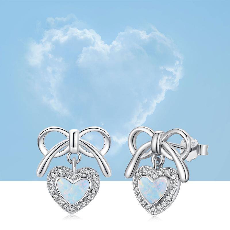 Pendientes de plata de ley con forma de corazón y ópalo para mujer-5