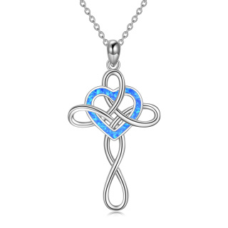 Sterling Silver Heart Shaped Opal Celtic Knot & Cross Pendant Necklace-35