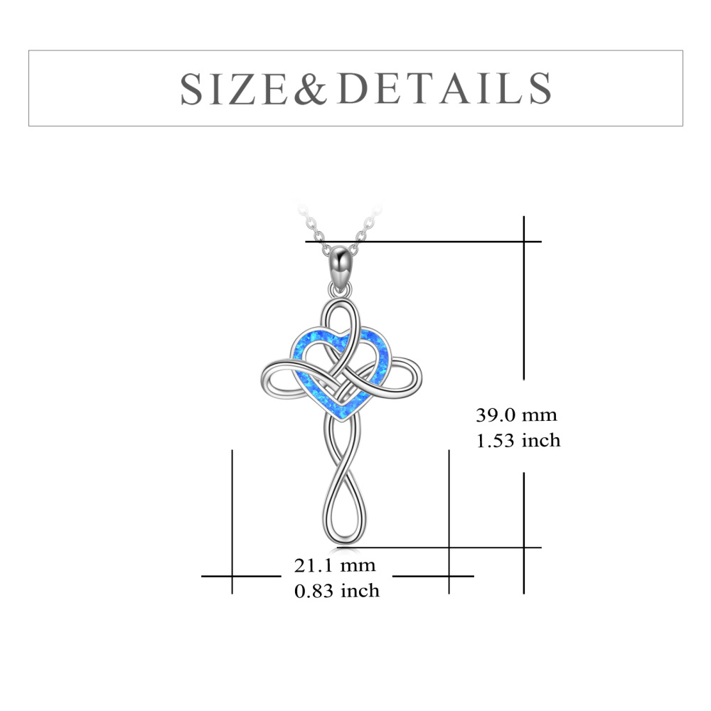 Sterling Silver Heart Shaped Opal Celtic Knot & Cross Pendant Necklace-5