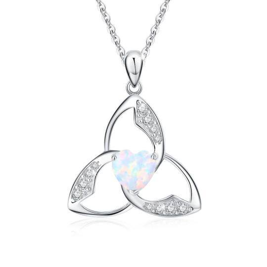 Sterling Silver Heart Shaped Opal Celtic Knot Pendant Necklace