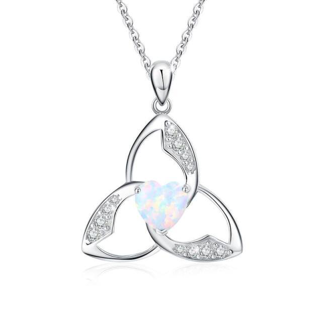 Collier en argent sterling avec pendentif nœud celtique en forme de coeur en opale-1