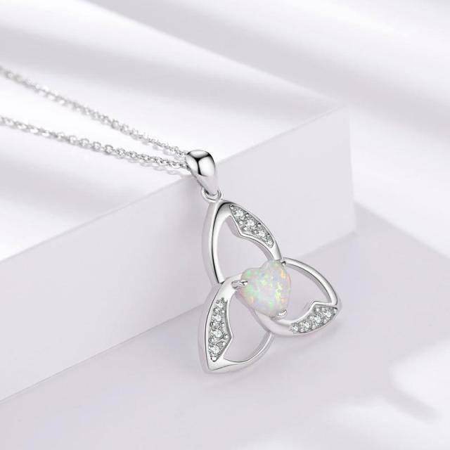 Sterling Silver Heart Shaped Opal Celtic Knot Pendant Necklace-3