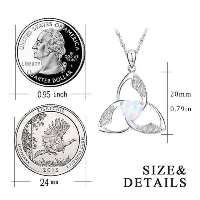 Sterling Silber Herz geformt Opal keltischen Knoten Anhänger Halskette-5