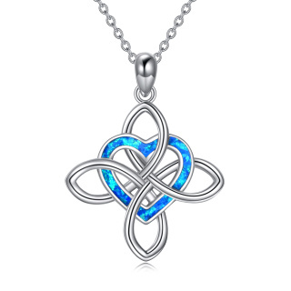 Sterling Silver Heart Opal Celtic Knot Pendant Necklace For Women-1