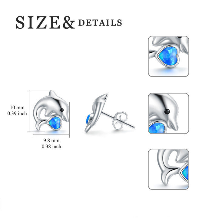 Sterling Silber Herz geformt Opal Delphin Ohrstecker-5