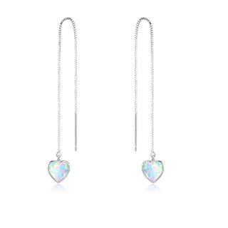 Sterling Silver Heart Opal Heart Drop Earrings For Women-2