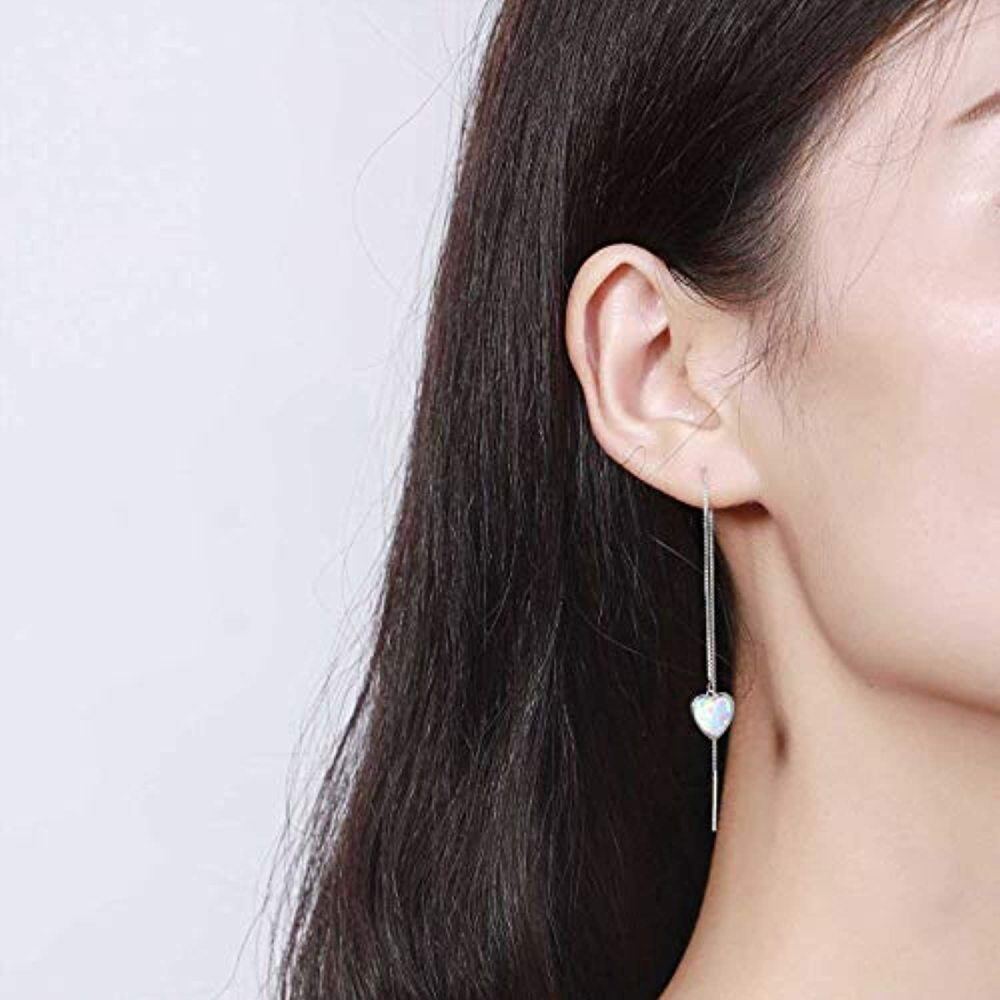 Pendientes colgantes de plata de ley con forma de corazón y ópalo para mujer-2