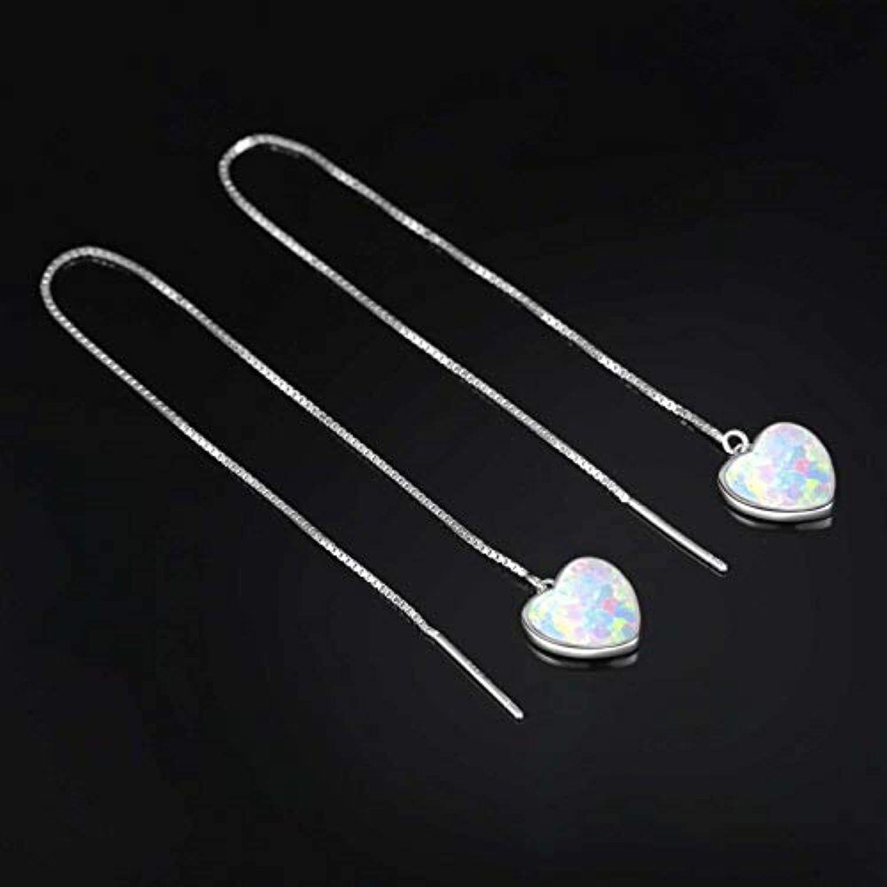 Pendientes colgantes de plata de ley con forma de corazón y ópalo para mujer-3