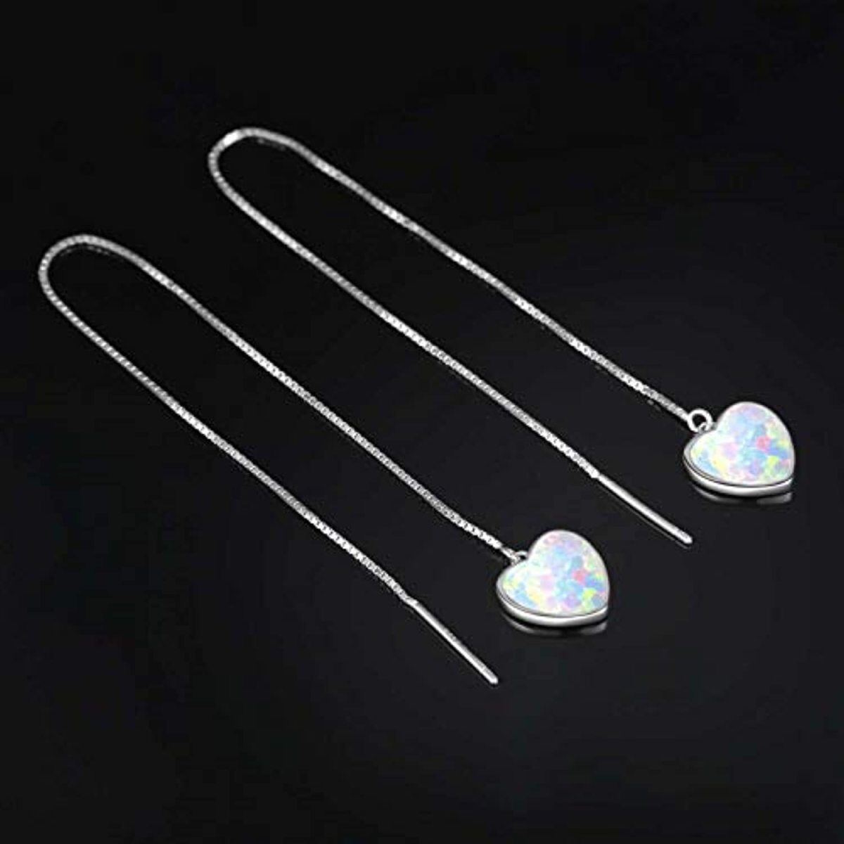 Sterling Silver Heart Opal Heart Drop Earrings For Women-3