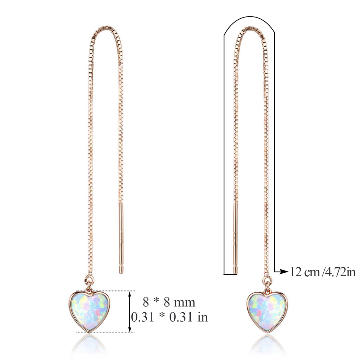 Sterling Silver Heart Opal Heart Drop Earrings For Women-5