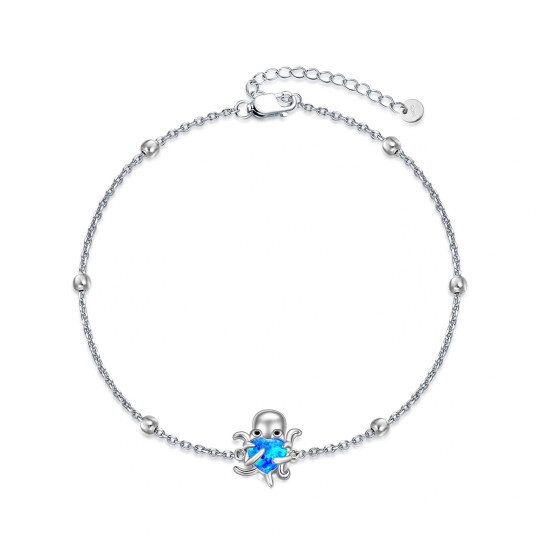 Pulsera de plata de ley con colgante de pulpo ópalo en forma de corazón