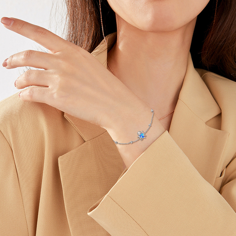 Sterling Silver Heart Shaped Opal Octopus Charm Bracelet-2