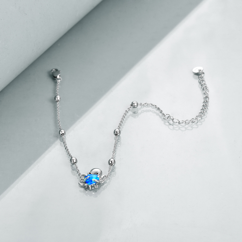 Pulseira de prata esterlina com pingente de polvo opala em forma de coração-3
