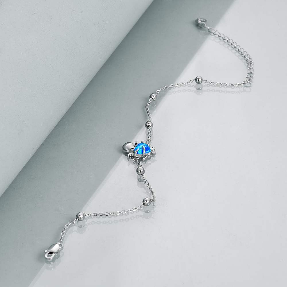Pulseira de prata esterlina com pingente de polvo opala em forma de coração-4