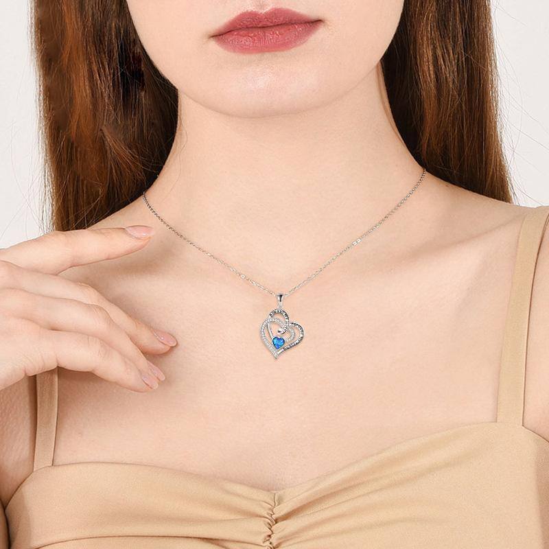 Collier pendentif en argent sterling avec opale en forme de cœur avec mot gravé pour sœur-2