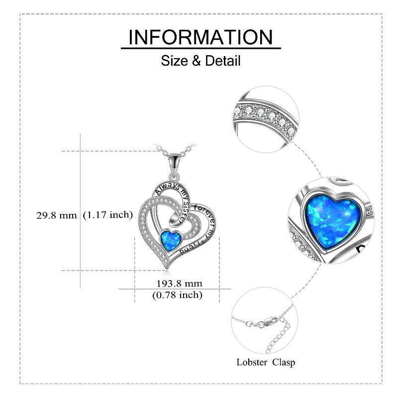 Sterling Silver Heart Opal Pendant Necklace With Engraved Word For Sister-5