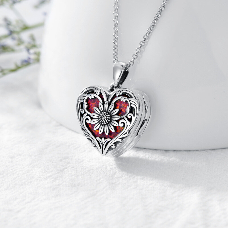 Sterling Silver Sunflower Heart Personalized Photo Locket Necklace for Women-5