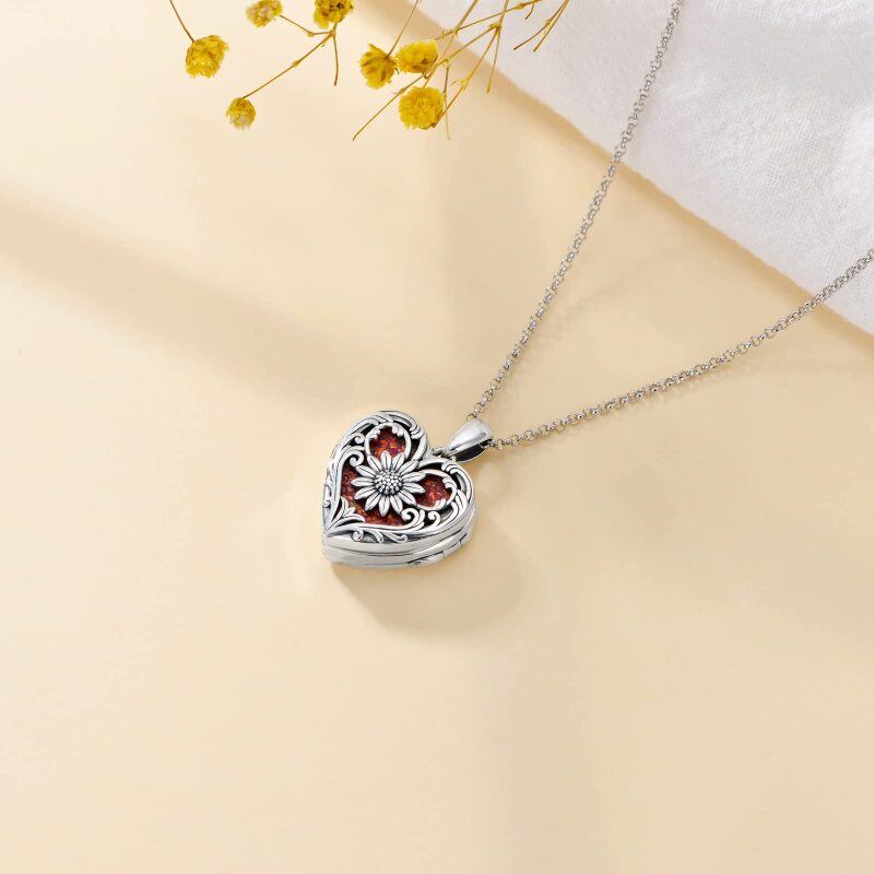 Sterling Silver Sunflower Heart Personalized Photo Locket Necklace for Women-4