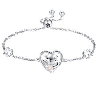 Sterling Silver Heart Opal Sea Otter Charm Bracelet For Women-6