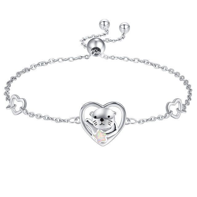 Bracelet en argent sterling avec pendentif loutre de mer en forme de coeur et opale pour f