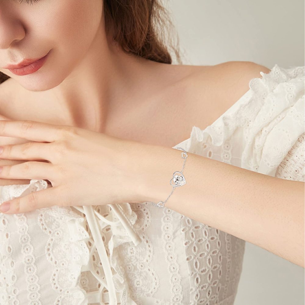 Sterling Silver Heart Opal Sea Otter Charm Bracelet For Women-3