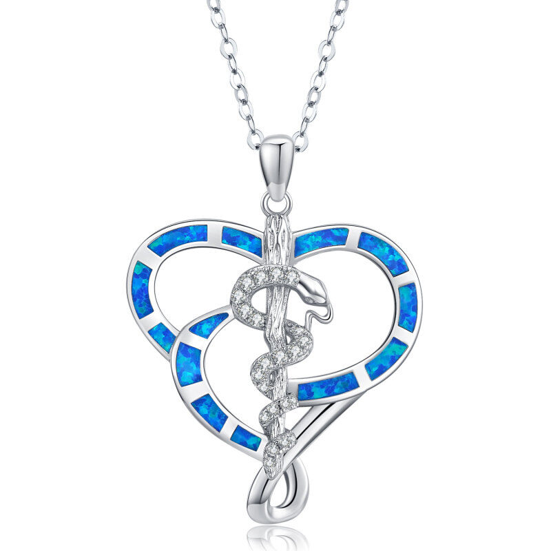 Sterling Silver Heart Shaped Opal Snake Pendant Necklace