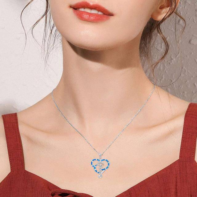 Collana con ciondolo a forma di cuore in argento sterling e serpente di opale-2