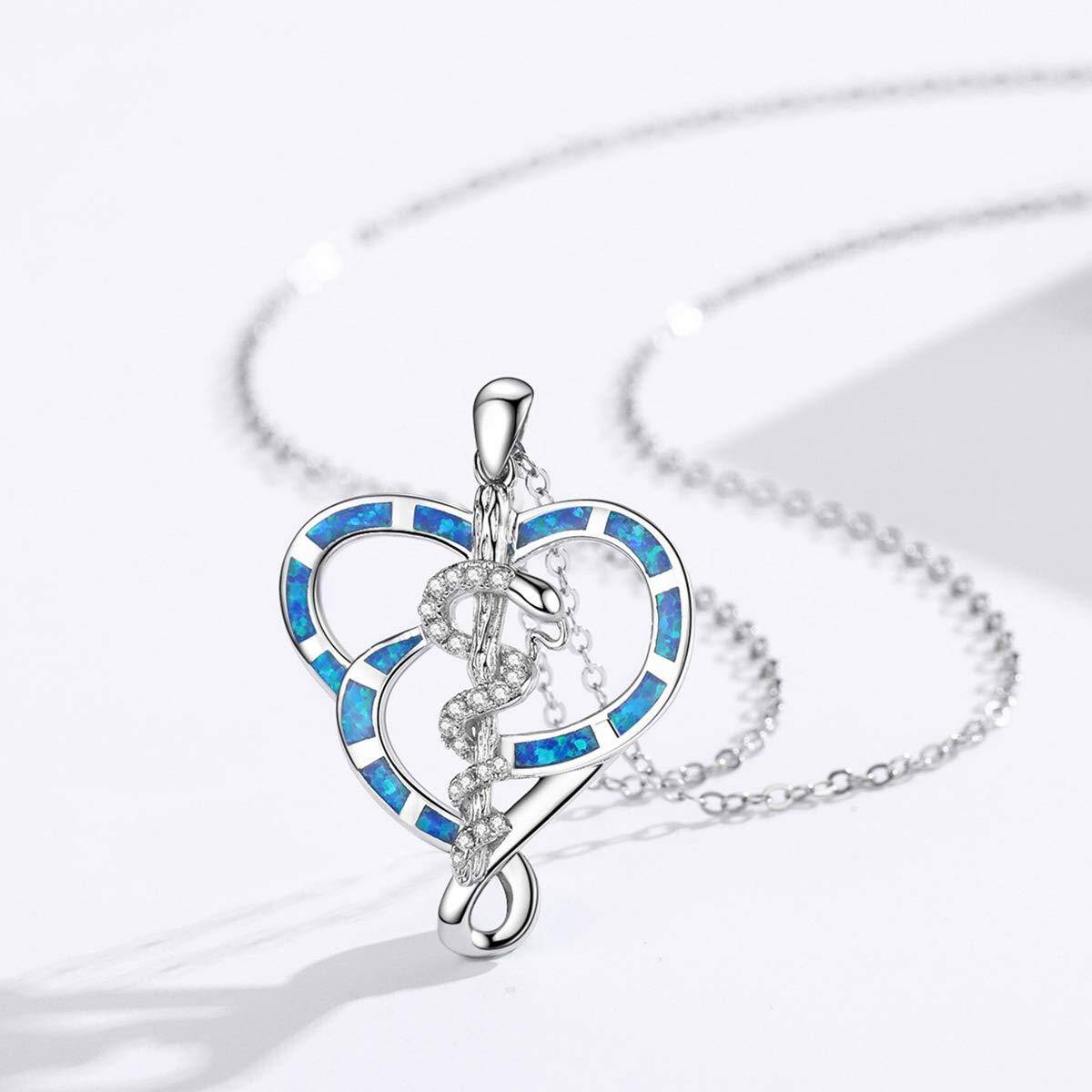 Collier en argent sterling avec pendentif serpent en forme de coeur en opale-4