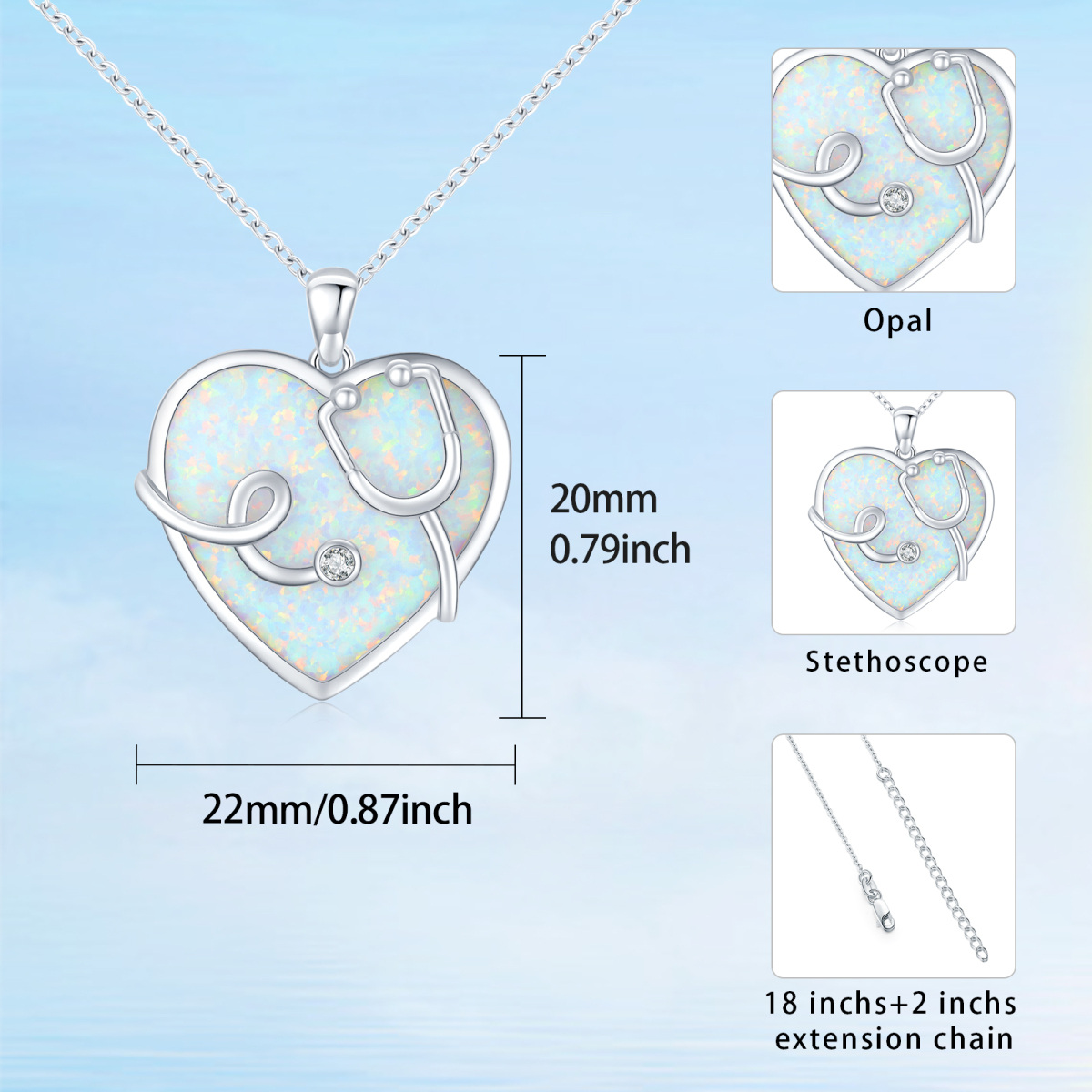 Collier en argent sterling avec pendentif stéthoscope en forme de coeur en opale-5