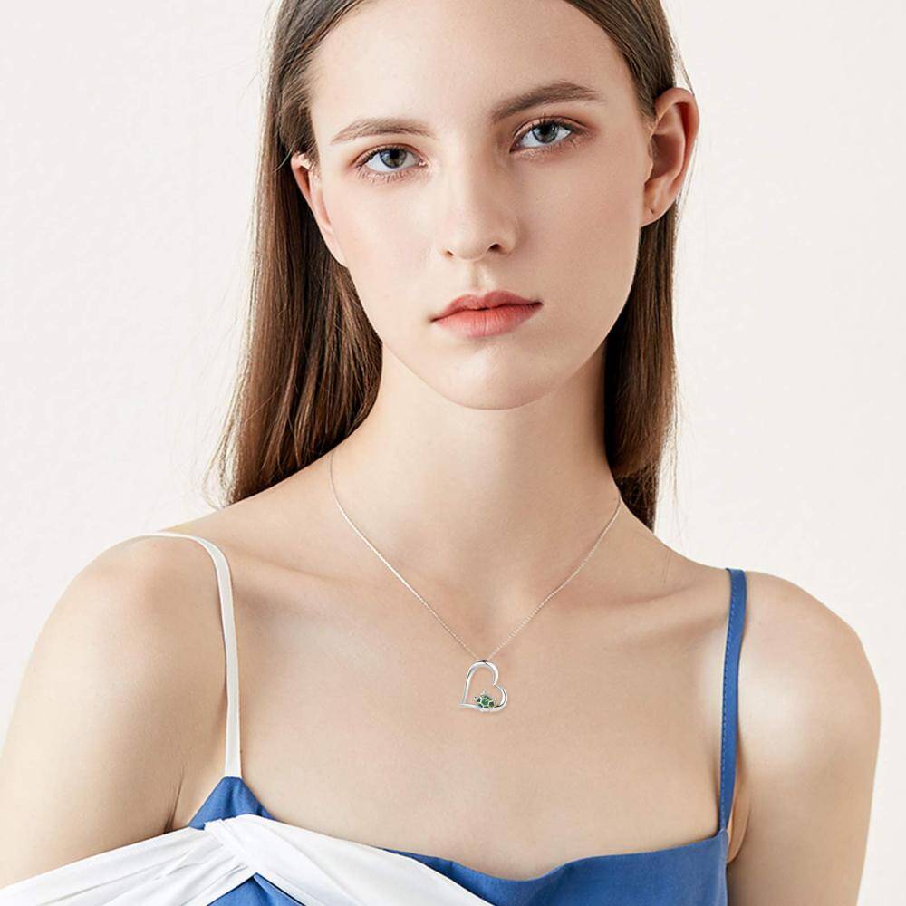 Sterling Silver Heart Shaped Opal Tortoise Pendant Necklace-2