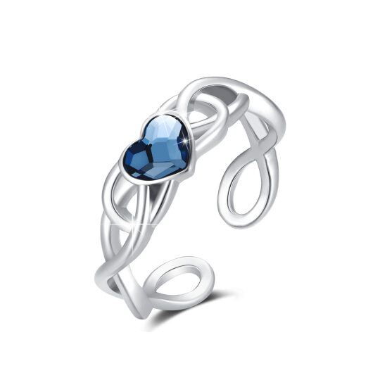 Anello aperto da donna a cuore con zirconi cubici a forma di cuore in argento sterling