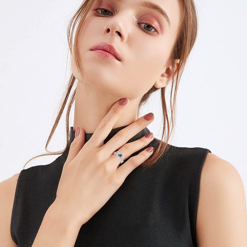 Anello aperto da donna a cuore con zirconi cubici a forma di cuore in argento sterling-2