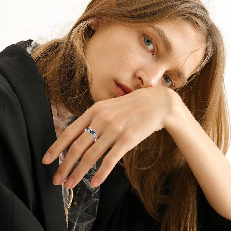 Anello aperto da donna a cuore con zirconi cubici a forma di cuore in argento sterling-3