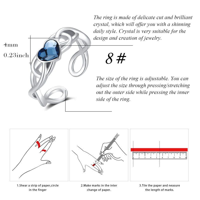 Anello aperto da donna a cuore con zirconi cubici a forma di cuore in argento sterling-4
