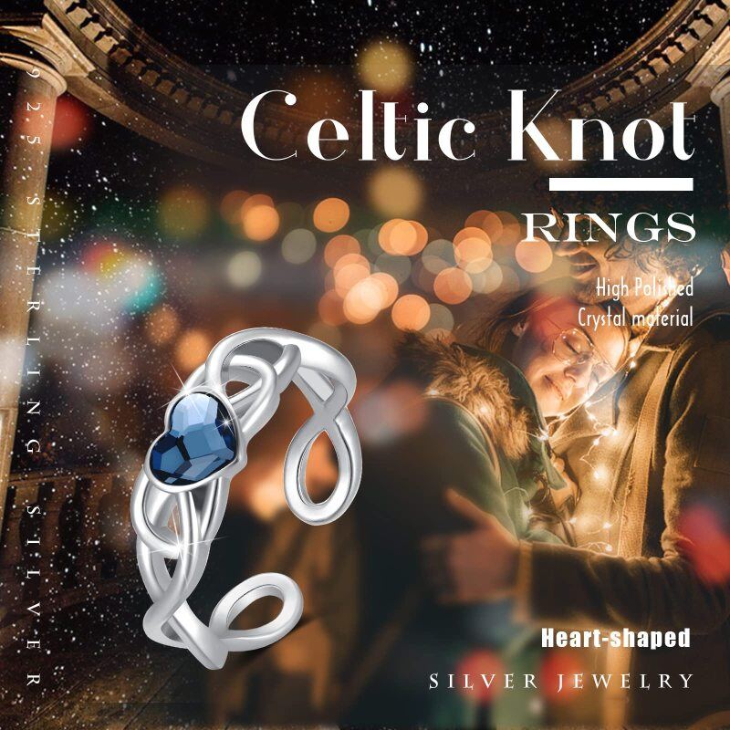 Anello aperto da donna a cuore con zirconi cubici a forma di cuore in argento sterling-5