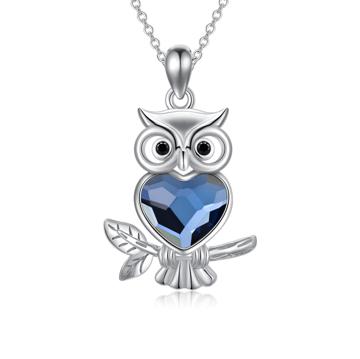 Collier en argent sterling avec pendentif hibou en forme de coeur et cristal en forme de c-1