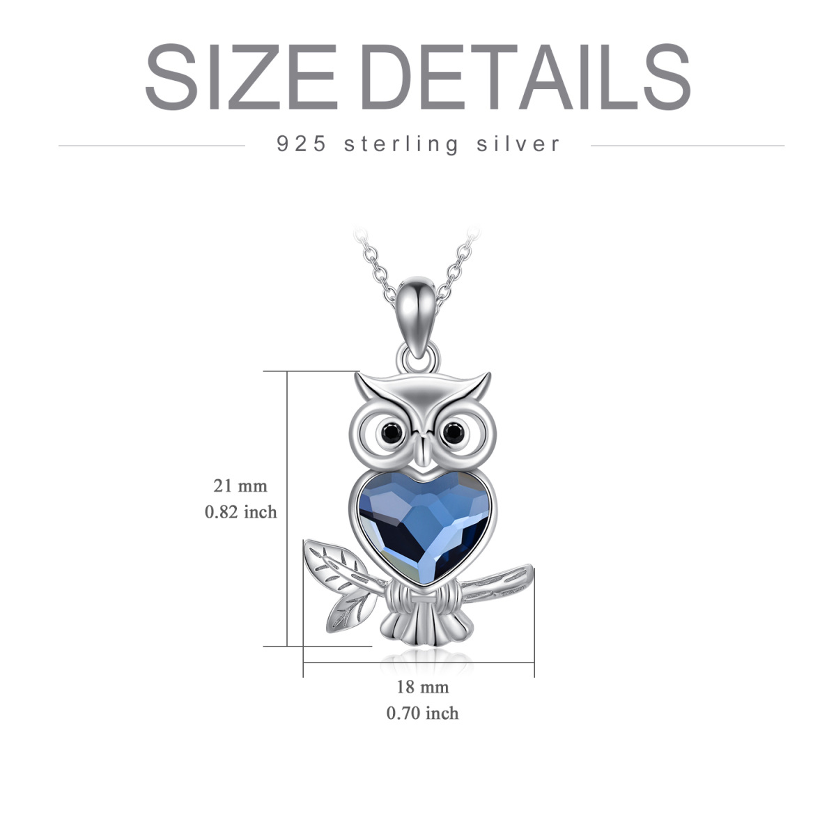 Sterling Silver Heart Shaped Owl & Heart Crystal Pendant Necklace-6