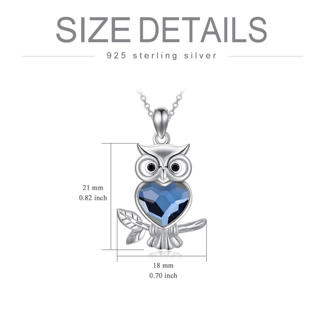 Sterling Silver Heart Shaped Owl & Heart Crystal Pendant Necklace-6