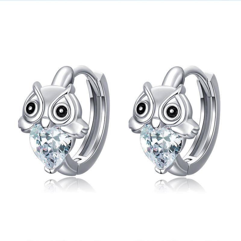 Boucles d'oreilles hibou en argent sterling avec zircon cubique en forme de coeur-1