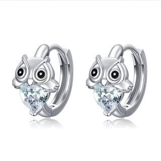 Sterling Silver Heart Shaped Cubic Zirconia Owl Hoop Earrings-39