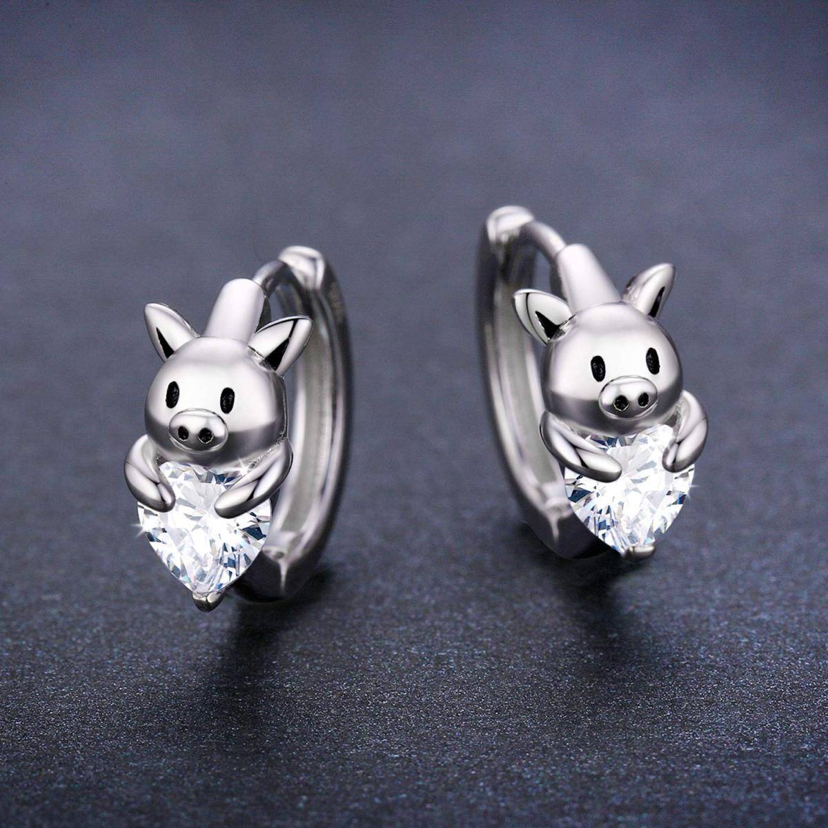 Boucles d'oreilles hibou en argent sterling avec zircon cubique en forme de coeur-3