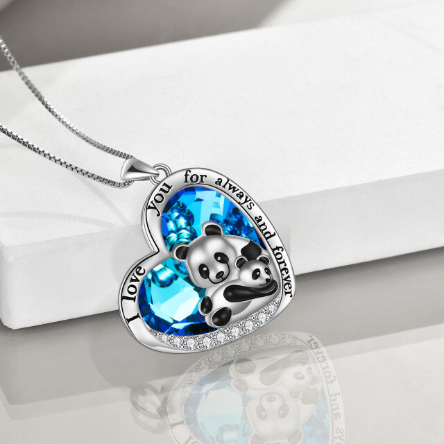 Sterling Silver Heart Shaped Panda & Heart Crystal Pendant Necklace with Engraved Word-4