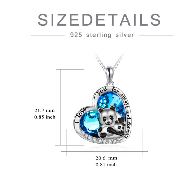 Sterling Silver Heart Shaped Panda & Heart Crystal Pendant Necklace with Engraved Word-5