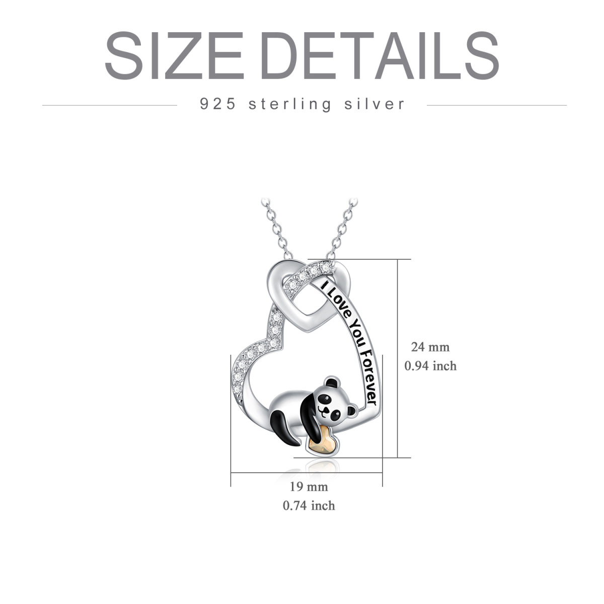 Sterling Silver Yellow Heart Cubic Zirconia Panda With Heart Pendant Necklace With Engraved Word For Women-5