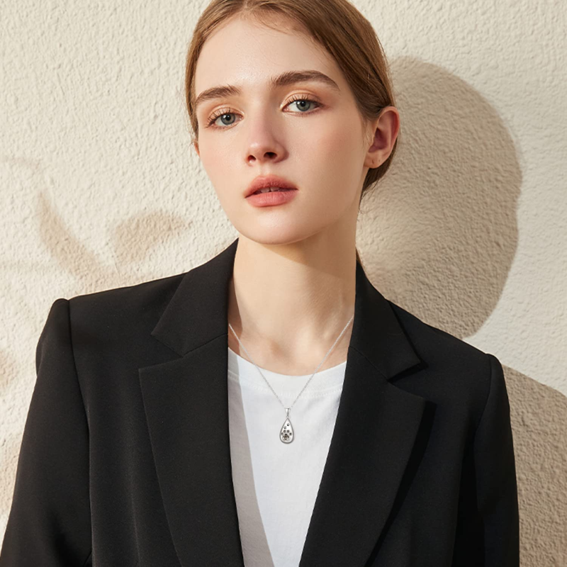 Collar con urna en forma de corazón con forma de pata y circonita cúbica en forma de corazón de plata de ley-3