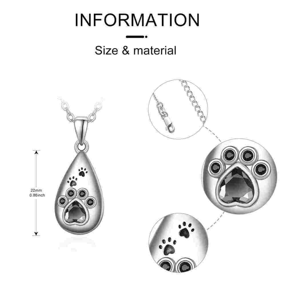 Sterlingsilber-Herz-Urnen-Halskette mit kubischem Zirkonia und Pfoten-Tropfen-Herz-5