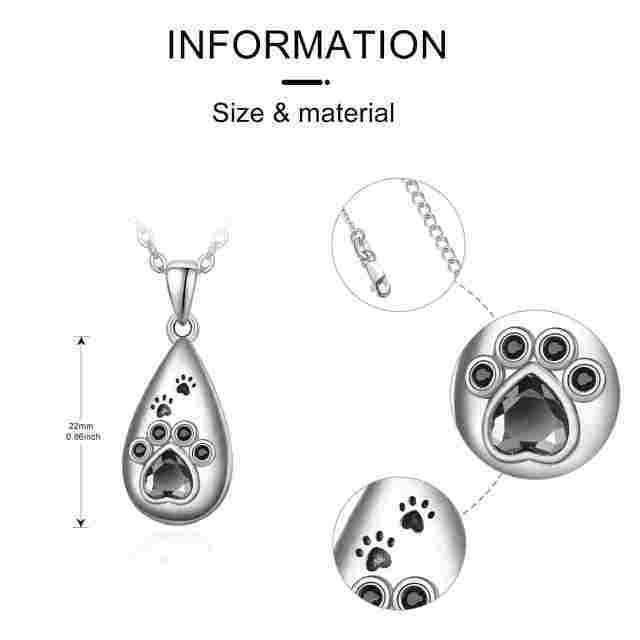 Sterling Silver Heart Shaped Cubic Zirconia Paw & Drop Shape & Heart Urn Necklace for Ashes-5