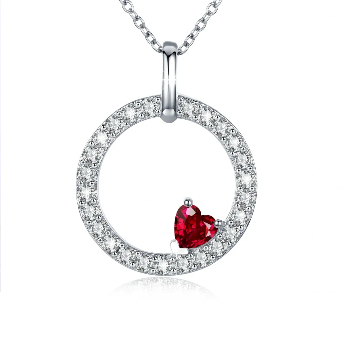 Sterling Silver Heart Cubic Zirconia Pendant Necklace For Women-1