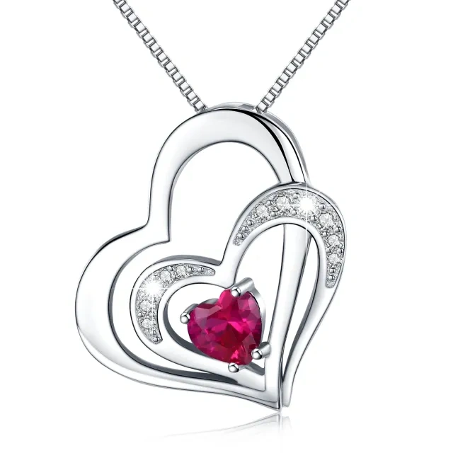 Sterling zilveren hartvormige cubic zirconia hart met hart hanger ketting-1