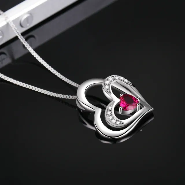 Plata de ley en forma de corazón de circonio cúbico con corazón collar colgante-3